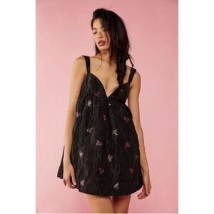 For Love & Lemons Sachi Floral Embroidered Jacquard Black Mini Dress NWT